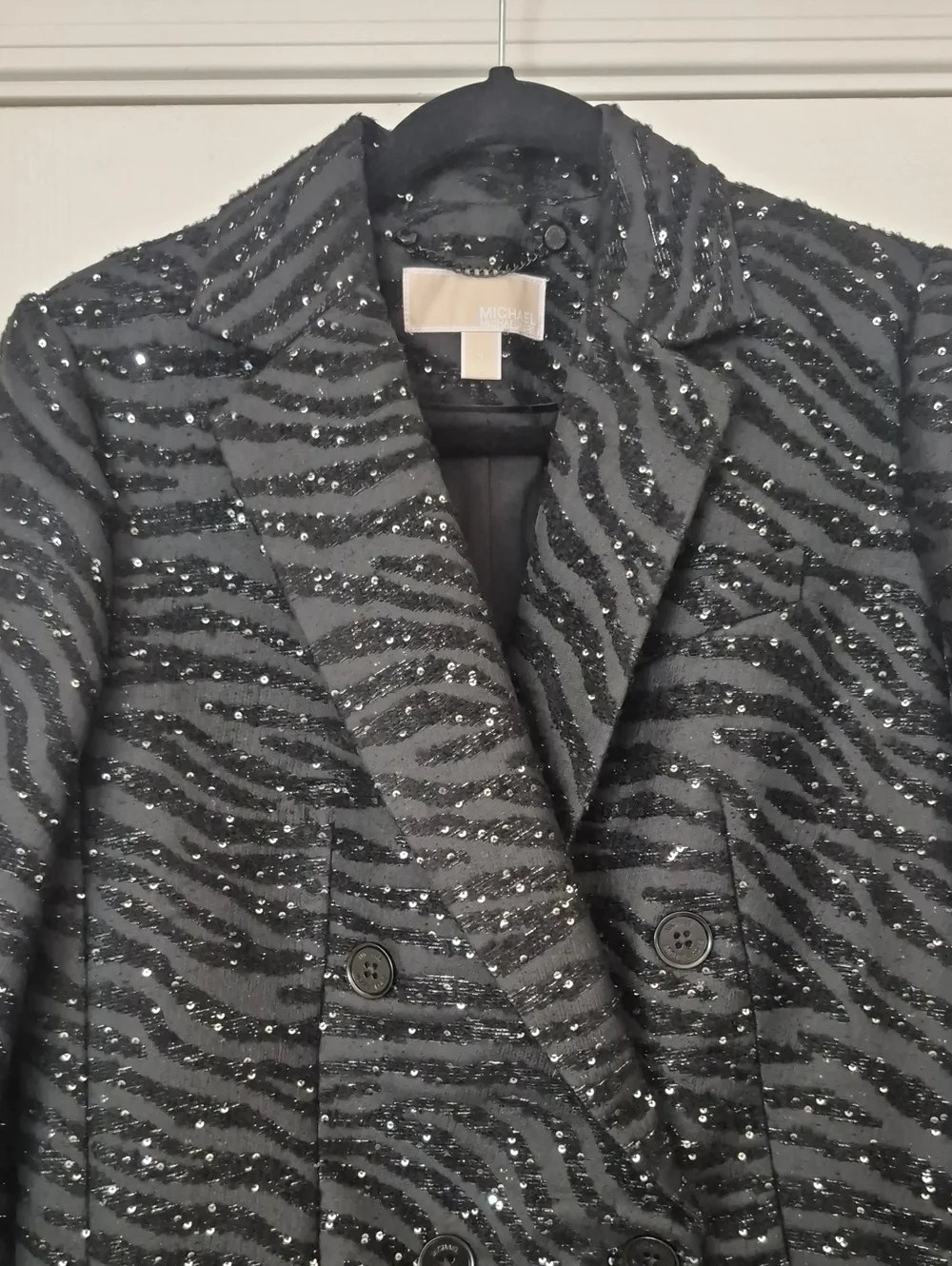 Gorgeous Michael Kors Sequin Zebra Striped Black Coat SZ 4